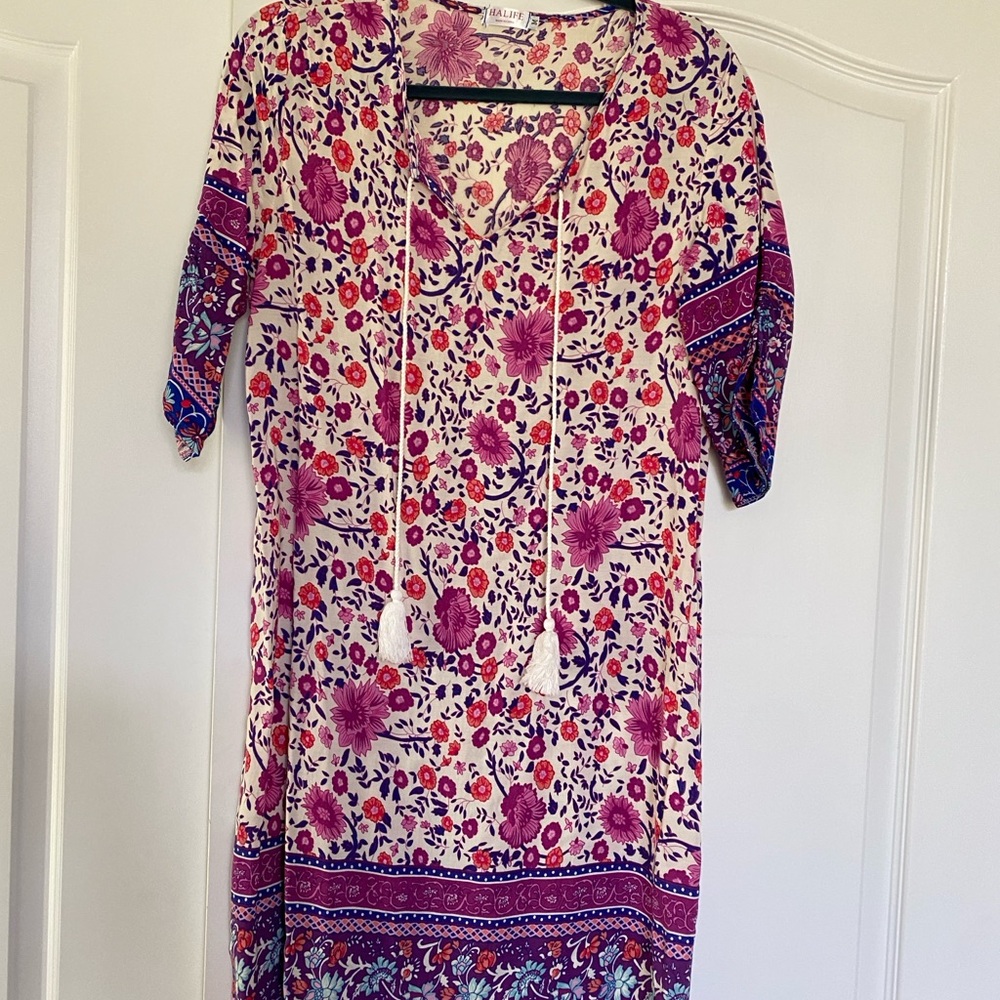 Floral Boho Dress with Tassels